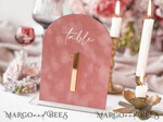 TABLE DECOR SIGNS Velvet table Numbers and Decor Arch Table Number, Luxury Blush Pink Velvet Arched Table numbers with acrylic stand, blush pink and Gold Wedding Table Decor, 3D Golden Letters, Wedding signage12
