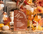 TABLE DECOR SIGNS Velvet table Numbers and Decor Velvet Arch Wedding Menu with Stand, Terracotta Half Arch gold Sign, Gold Mirror Dinner Menu, Luxury Burnt Orange Wedding Table Decor, Wedding Table Signage  Golden mirror table numbers 23