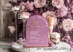 TISCHDEKORATIONSCHILDER   Samt Tischnummern und Dekoration Mauve Samt Bogen Dessertmenü, Staubige Rosé Bonbonschild, Gold Plexi Tischbogen Hochzeits-Dessertmenü, Luxuriöse Hochzeits Tischdekoration, MvS11