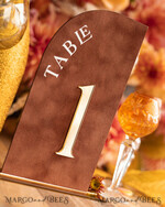 TABLE DECOR SIGNS Velvet table Numbers and Decor Acrylic Half Arch Velvet Fall Wedding Table Numbers, Terracotta and gold Sign, Gold Plexi Table Numbers, Luxury Burnt Orange Wedding Table Decor, Wedding Signage Golden mirror table numbers17