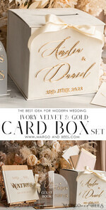  CARD BOXES velvet card boxes Velvet Set Card Box Guestbook & Sign, Wedding Card Box with Lid Instant Instax Guestbook, Beige Wedding Money Box Sing Guestbook Set, Nude Card Box with slot and cards and gift Arch acrylic sign set36