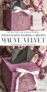  CARD BOXES velvet card boxes Mauve Velvet Gift Card Box & Cards Gifts Sign Set, Velvet Classic wedding wishing well money gift card box, Personalized Gold Box, MvS22