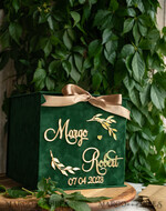  CARD BOXES velvet card boxes Gift Card Box & arch Sign Set , Velvet green wedding wishing well money gift card box, Personalized Wedding Card Box, Greenery Luxury22