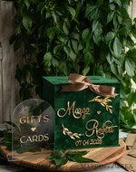  CARD BOXES velvet card boxes Gift Card Box & arch Sign Set , Velvet green wedding wishing well money gift card box, Personalized Wedding Card Box, Greenery Luxury22