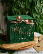  CARD BOXES velvet card boxes Gift Card Box, Velvet Green wedding wishing well money gift card box, Personalized Wedding Card Box, Luxury Greenery Card Box, Wedding Green and Gold Card Box with Lid, Wedding Money Box, Emerald Green Wedding Card Box14