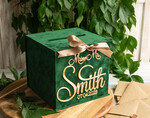  CARD BOXES velvet card boxes Gift Card Box, Velvet Green wedding wishing well money gift card box, Personalized Wedding Card Box, Luxury Greenery Card Box, Wedding Green and Gold Card Box with Lid, Wedding Money Box, Emerald Green Wedding Card Box10