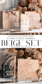  CARD BOXES velvet card boxes Velvet Set Card Box Guestbook & Sign, Wedding Card Box with Lid Instant Instax Guestbook, Beige Wedding Money Box Sing Guestbook Set, Nude Card Box with slot and cards and gift Arch acrylic sign set37