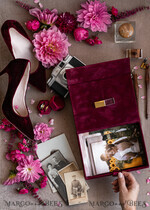 PHOTO ALBUM/ PHOTO BOX  Velvet Photo Box Photographer Box  Burgundy Velvet Photo Box, Maroon Photographer Box, Marsala Gold Wedding Memory Box, Gold Mirror Custom Keepsake Box, Photographer Gifts for Clients, Wedding Pictures packaging, Custom photography Copper box17