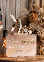 FLOWER GIRL / Page Boy SIGNS acrylic flower girl / page boy signs Personalised Arch acrylic wedding Page Boy sign, Ombre Beige Gold acrylic Page boy sign, painted plexi glass acrylic flower girl sign, flower girl wedding day sign, boho glam arch gold acrylic wedding decor for flower girl, daddy its time to give mummy our last name, arch acrylic here comes the bride21