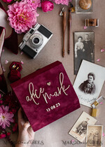 PHOTO ALBUM/ PHOTO BOX  Memory Bundle PhotoBox Gustbooks Vows Maroon Velvet Bundle Wedding Keepsake Set- Burgundy Velvet Guestbook & sign, Fall Masrala Golden Photobox for pictures30