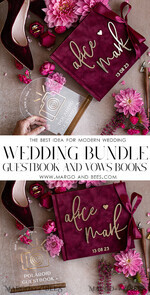 HOCHZEITS-GÄSTEBÜCHER Bundle Gustbooks & Vows Set Personalisierte Hochzeits-Maronne Gästebuch & maßgeschneiderte Hochzeitsburgunder Samt-Eheversprechen Set von zwei - Bundle Gold Gästebuch und Eheversprechen Bücher24