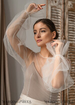 BRIDE bolero, robes, garter LACE WEDDING BOLERO Ivory tulle Wedding bolero puff sleeve, Shrug Women Wedding, Bridal Backless Coverup, Ivory Blouse for Bride, Bridal Tulle Blouse, dress capalet13