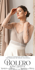 BRAUT Bolero, Kleider, Strumpfband SPITZEN HOCHZEITSBOLERO Elfenbein Tüll Hochzeitsbolero mit langen Ärmeln und Schleifen-Schal, Hochzeitskleid Topper, Braut-Überwurf, Netz-Bluse für die Braut, Braut-Tüll-Bluse, Kleid-Capellet.10