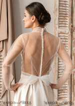 BRAUT Bolero, Kleider, Strumpfband SPITZEN HOCHZEITSBOLERO Elfenbein Tüll Hochzeitsbolero mit langen Ärmeln und Schleifen-Schal, Hochzeitskleid Topper, Braut-Überwurf, Netz-Bluse für die Braut, Braut-Tüll-Bluse, Kleid-Capellet.10