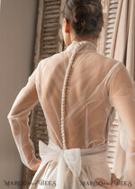 BRAUT Bolero, Kleider, Strumpfband SPITZEN HOCHZEITSBOLERO Elfenbein Tüll Hochzeitsbolero mit langen Ärmeln und Schleifen-Schal, Hochzeitskleid Topper, Braut-Überwurf, Netz-Bluse für die Braut, Braut-Tüll-Bluse, Kleid-Capellet.10
