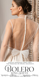 BRAUT Bolero, Kleider, Strumpfband SPITZEN HOCHZEITSBOLERO Elfenbein Tüll Hochzeitsbolero mit langen Ärmeln und Schleifen-Schal, Hochzeitskleid Topper, Braut-Überwurf, Netz-Bluse für die Braut, Braut-Tüll-Bluse, Kleid-Capellet.10