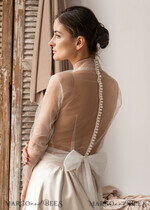 BRAUT Bolero, Kleider, Strumpfband SPITZEN HOCHZEITSBOLERO Elfenbein Tüll Hochzeitsbolero mit langen Ärmeln und Schleifen-Schal, Hochzeitskleid Topper, Braut-Überwurf, Netz-Bluse für die Braut, Braut-Tüll-Bluse, Kleid-Capellet.10