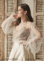 BRIDE bolero, robes, garter LACE WEDDING BOLERO Ivory tulle Beaded Wedding bolero long sleeve, Shrug Women Wedding, Bridal Coverup with pearls , Ivory Blouse for Bride, Bridal Tulle Blouse, dress capalet24