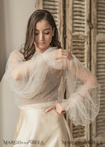 BRIDE bolero, robes, garter LACE WEDDING BOLERO Ivory tulle Beaded Wedding bolero long sleeve, Shrug Women Wedding, Bridal Coverup with pearls , Ivory Blouse for Bride, Bridal Tulle Blouse, dress capalet24