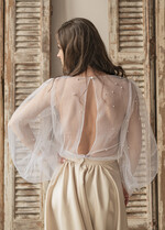 BRIDE bolero, robes, garter LACE WEDDING BOLERO Ivory tulle Beaded Wedding bolero long sleeve, Shrug Women Wedding, Bridal Coverup with pearls , Ivory Blouse for Bride, Bridal Tulle Blouse, dress capalet17