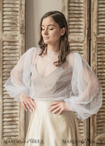 BRIDE bolero, robes, garter LACE WEDDING BOLERO Ivory tulle Beaded Wedding bolero long sleeve, Shrug Women Wedding, Bridal Coverup with pearls , Ivory Blouse for Bride, Bridal Tulle Blouse, dress capalet17