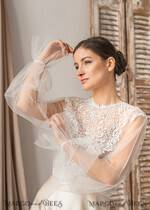 BRIDE bolero, robes, garter LACE WEDDING BOLERO Ivory Lace Wedding bolero puff sleeve, Shrug Women Wedding, Bridal Backless Coverup, Ivory Blouse for Bride, Bridal Lace Blouse, dress capalet12