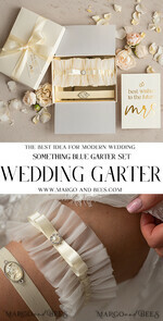 BRIDE bolero, robes, garter GARTER FOR BRIDE Set of Two gartes, personalised wedding garter in box, something blue tulle lace garter & personalised toss set, garter for bride, bridal shower gift for bride, ivory tulle garter set, gift for bride, toss garter8