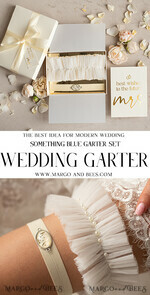 BRIDE bolero, robes, garter GARTER FOR BRIDE Set of Two gartes, personalised wedding garter in box, something blue tulle lace garter & personalised toss set, garter for bride, bridal shower gift for bride, ivory tulle garter set, gift for bride, toss garter9