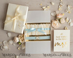 BRAUT Bolero, Kleider, Strumpfband STRUMPFBAND FÜR DIE BRAUT Set aus zwei Gürteln, personalisierter Hochzeitsgürtel in Box, etwas blaues Tüll-Gürtel & personalisiertes Wurfset, Gürtel für die Braut, Geschenk zur Brautparty, Tüll-Gürtel-Set, Geschenk für die Braut, Wurf-Gürtel.12