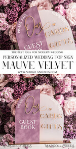 TABLE DECOR SIGNS Guestbook & Cards Gifts Signs Golden Acrylic gifts & cards signs with stand, Mauve Velvet and gold guestbook Sign, Gold Mauve gifts & cards signs, Luxury Wedding guestbook Decor 13
