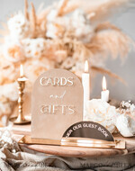 TABLE DECOR SIGNS Guestbook & Cards Gifts Signs Golden Acrylic gifts & cards signs with stand, Beige Velvet and gold guestbook Sign, Golden Plexi gifts & cards signs, Luxury Wedding guestbook Decor Centerpieces7