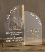TABLE DECOR SIGNS Guestbook & Cards Gifts Signs Acrylic Arch Oh Snap & cards and gifts sign Combo, Clear gold Mirror  Wedding hashtag and Thank you Sign Bulk, Gold Plexi card box sign and Tag Us In That Set,  Wedding Table Decor Signage13