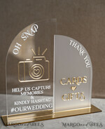 TABLE DECOR SIGNS Guestbook & Cards Gifts Signs Acrylic Arch Oh Snap & cards and gifts sign Combo, Clear gold Mirror  Wedding hashtag and Thank you Sign Bulk, Gold Plexi card box sign and Tag Us In That Set,  Wedding Table Decor Signage13