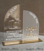 TABLE DECOR SIGNS Guestbook & Cards Gifts Signs Acrylic Arch Oh Snap & cards and gifts sign Combo, Clear gold Mirror  Wedding hashtag and Thank you Sign Bulk, Gold Plexi card box sign and Tag Us In That Set,  Wedding Table Decor Signage13