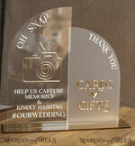 TABLE DECOR SIGNS Guestbook & Cards Gifts Signs Acrylic Arch Oh Snap & cards and gifts sign Combo, Clear gold Mirror  Wedding hashtag and Thank you Sign Bulk, Gold Plexi card box sign and Tag Us In That Set,  Wedding Table Decor Signage13