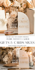 TISCHDEKORATIONSCHILDER   Gästebuch & Karten Geschenke Schilder Goldene Acryl Geschenke & Karten Schilder mit Ständer, Elfenbein Samt und goldenes Gästebuch Schild, Goldene Plexi Geschenke & Karten Schilder, Luxuriöse Hochzeits Gästebuch Dekor Tischmittelstücke9