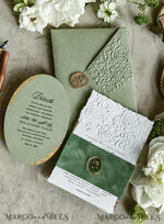 HOCHZEITS EINLADUNGEN geprägte Einladungen Maßgeschneiderte geprägte Blind Sagegrün Gold Hochzeitseinladung, Goldene Grünpflanzen geprägte Rosen Floral Hochzeitseinladung, Boho Ecru Garten geprägte Einladungssuite, Baumwollpapier Hochzeitseinladungssuite, Deckled Edge Einladungen, Zerrissene Kante Hochzeitseinladungen golden38