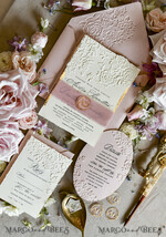 WEDDING INVITATIONS embossed invites Blush Pink Wedding Invitations – Embossed Floral Invitations with Chiffon Ribbon, Deckled Edges, Wax Seal33