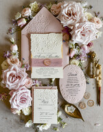 WEDDING INVITATIONS embossed invites Blush Pink Wedding Invitations – Embossed Floral Invitations with Chiffon Ribbon, Deckled Edges, Wax Seal33
