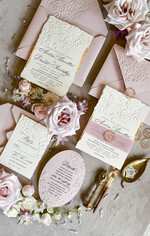 WEDDING INVITATIONS embossed invites Blush Pink Wedding Invitations – Embossed Floral Invitations with Chiffon Ribbon, Deckled Edges, Wax Seal33