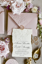 WEDDING INVITATIONS embossed invites Blush Pink Wedding Invitations – Embossed Floral Invitations with Chiffon Ribbon, Deckled Edges, Wax Seal33