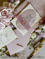 WEDDING INVITATIONS embossed invites Blush Pink Wedding Invitations – Embossed Floral Invitations with Chiffon Ribbon, Deckled Edges, Wax Seal33