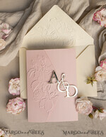 WEDDING INVITATIONS embossed invites Folder Embossed Ivory Gold Wedding Invitation, Golden deboss Roses Floral Wedding Invitation with mirror Monogram28