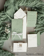 WEDDING INVITATIONS embossed invites  Bespoke Embossed Blind Sage green Gold Wedding Invitation, Golden greenery deboss  Floral Wedding Invitation, Modern Garden Debossed Invitation suite,  Cotton paper wedding invitation suite, Wedding Invitations golden23