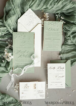 WEDDING INVITATIONS embossed invites  Bespoke Embossed Blind Sage green Gold Wedding Invitation, Golden greenery deboss  Floral Wedding Invitation, Modern Garden Debossed Invitation suite,  Cotton paper wedding invitation suite, Wedding Invitations golden23