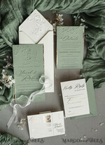 WEDDING INVITATIONS embossed invites  Bespoke Embossed Blind Sage green Gold Wedding Invitation, Golden greenery deboss  Floral Wedding Invitation, Modern Garden Debossed Invitation suite,  Cotton paper wedding invitation suite, Wedding Invitations golden23