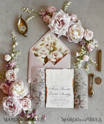 HOCHZEITS EINLADUNGEN geprägte Einladungen Rosafarbene Blumeneinladungen zur Hochzeit – Feine Kunsteinladungen mit Präge-Details, Blumeneinlagen für Umschläge48