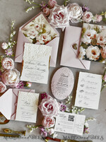 HOCHZEITS EINLADUNGEN geprägte Einladungen Rosafarbene Blumeneinladungen zur Hochzeit – Feine Kunsteinladungen mit Präge-Details, Blumeneinlagen für Umschläge48
