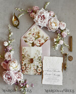 HOCHZEITS EINLADUNGEN geprägte Einladungen Rosafarbene Blumeneinladungen zur Hochzeit – Feine Kunsteinladungen mit Präge-Details, Blumeneinlagen für Umschläge48