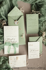 WEDDING INVITATIONS embossed invites  Bespoke Embossed Blind Sage green Gold Wedding Invitation, Golden greenery deboss Floral Wedding Invitation, Modern Garden Debossed Invitation suite, Cotton paper wedding invitation suite, Wedding Invitations golden26